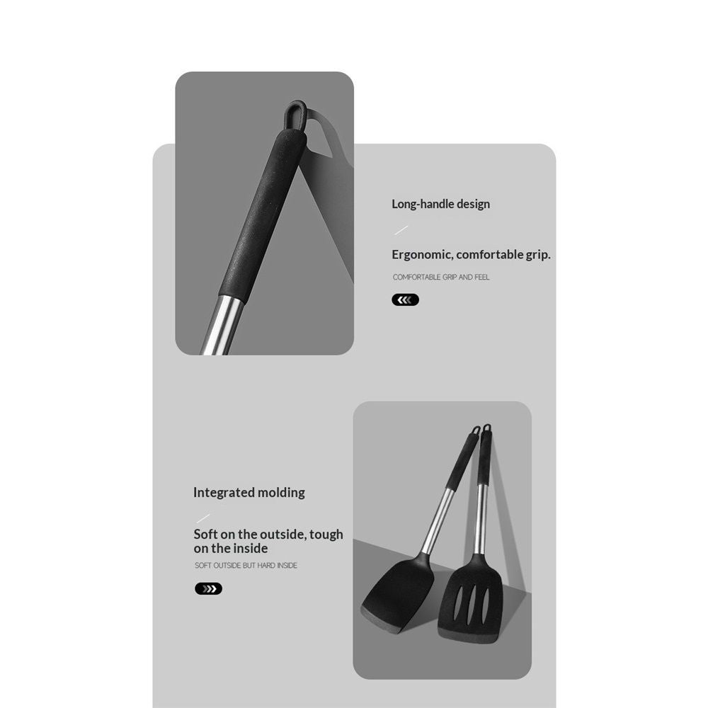Pack of 2 Silicone Solid Non Stick Slotted Kitchen Spatulas, High Heat Resistant BPA Free Cooking Utensils, Ideal Cookware for Fish, Eggs, Pancakes(gray)