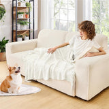 Fluffy Fringe Throw Blanket Lightweight Soft Cozy for Bed Sofa Chair Throw Blankets, Off White 127*182cm