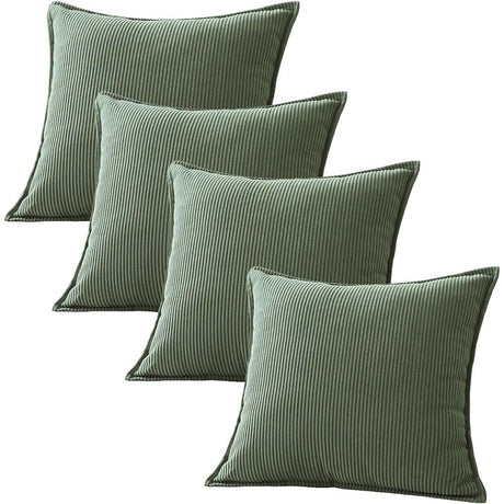 Couch Throw Pillows Covers 18x18 Inch Set of 4,Green Corduroy Decorative Cushion Case,Rustic Fun Living Room Decor （only pillowcases）