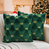 Christmas Pillow Covers 18 x 18 inch Set of 2, Dark Green Christmas Tree Throw Pillows Decorations for Home Decor Winter Holiday Xmas Party Bedroom Sofa