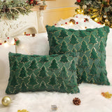 Christmas Throw Pillow Covers 18 x 18 Inch Set of 2, Green Christmas Tree with Gold Sequins, Winter Holiday Faux Fur Pillowcases Decor for Home Couch Sofa