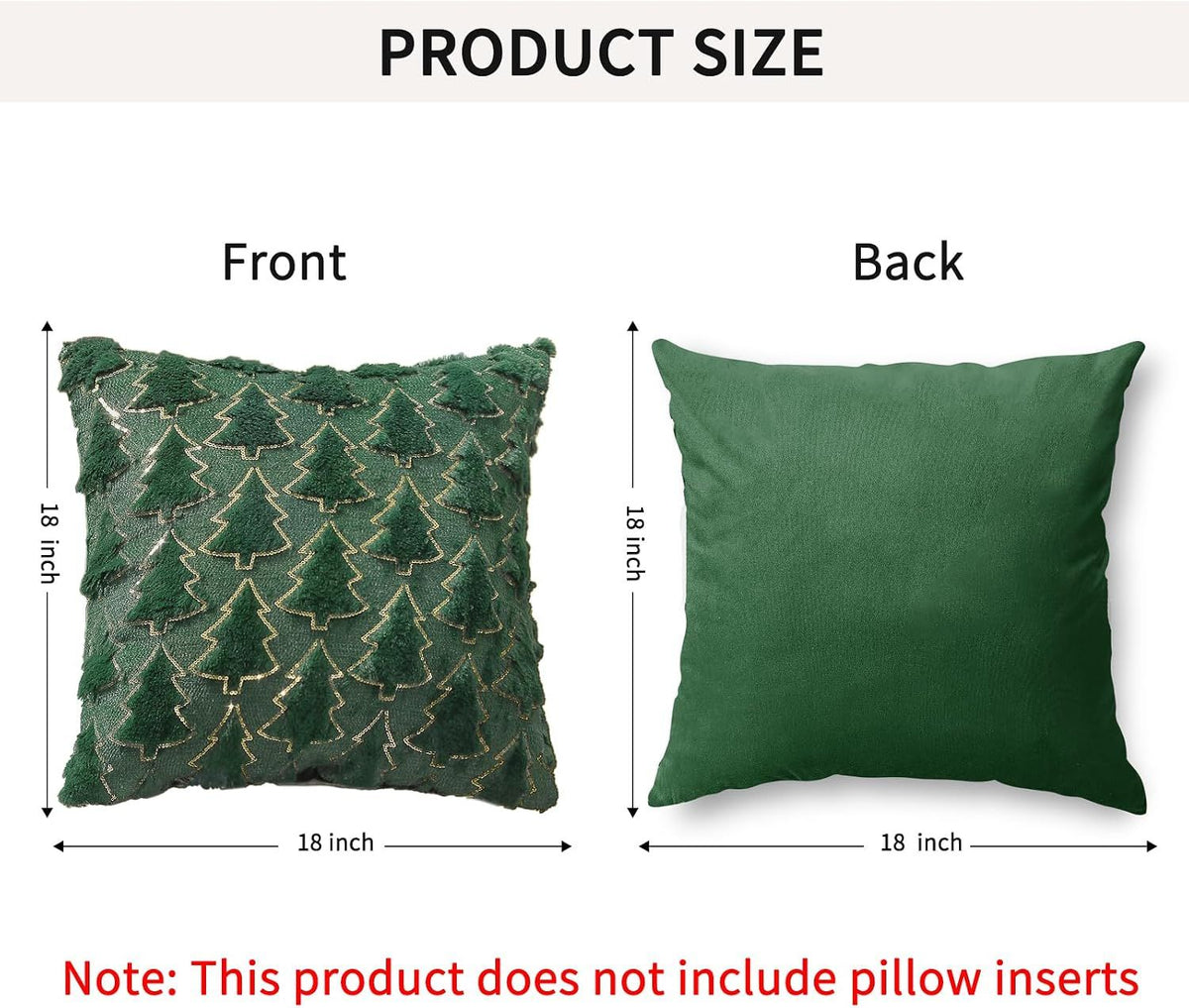 Christmas Throw Pillow Covers 18 x 18 Inch Set of 2, Green Christmas Tree with Gold Sequins, Winter Holiday Faux Fur Pillowcases Decor for Home Couch Sofa