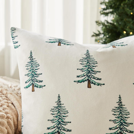100% Cotton Christmas Pillow Covers Set of 2, 18x18 Inch Christmas Green, Winter Tree Print Decorative Xmas Throw Pillow Covers Cushion Case Winter Home Decor for Sofa Bed Living Room