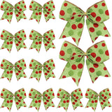 12pcs Christmas Bows Ornaments 6.3 Inch Large Christmas Wreath Bows Red Green Xmas Tree Bow Glitter Dot Bows Ribbons Decoration for Garland Wedding Home Holiday Party