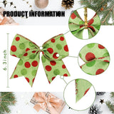 12pcs Christmas Bows Ornaments 6.3 Inch Large Christmas Wreath Bows Red Green Xmas Tree Bow Glitter Dot Bows Ribbons Decoration for Garland Wedding Home Holiday Party