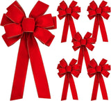 6 PCS Large Christmas Bow - 30.7" x 10.6" Christmas Valentine's Day Golden Edged Red Velvet Wreath Bow Christmas Tree Topper Ornament Bow for Christmas Home Wreath Tree Decoration