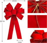 6 PCS Large Christmas Bow - 30.7" x 10.6" Christmas Valentine's Day Golden Edged Red Velvet Wreath Bow Christmas Tree Topper Ornament Bow for Christmas Home Wreath Tree Decoration