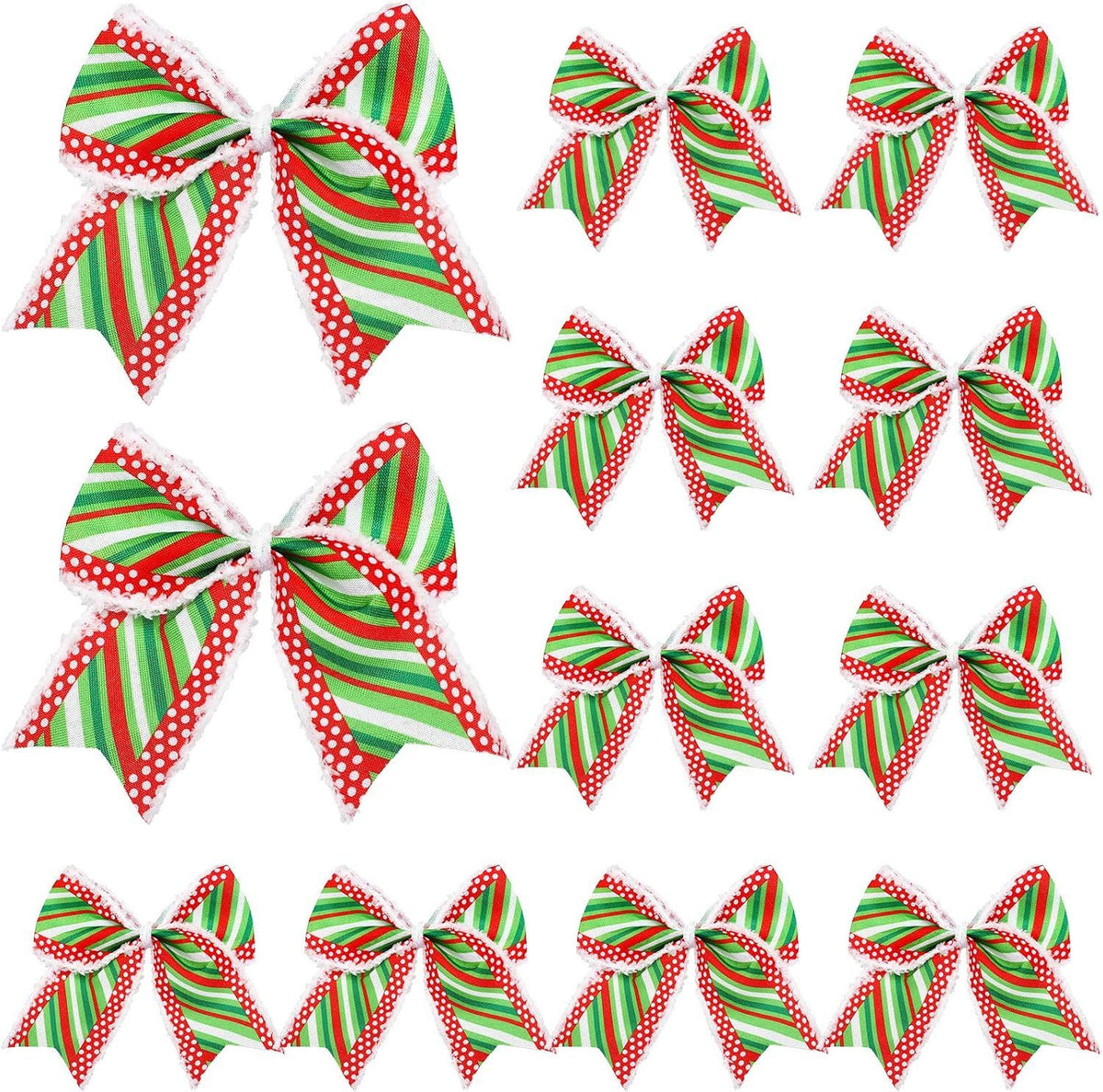 12 Pcs Red Green Christmas Bows Decoration 6 Inch Large Christmas Wreaths Bows Xmas Tree Dot Ribbons Ornaments for Garland Wedding Party(Red and Green,Stripe Pattern)
