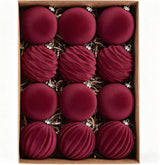 12Pcs Velvet Christmas Tree Ornaments, 2.4'' Burgundy Christmas Ornaments Set, Flocked Shatterproof Xmas Tree Balls Hanging Decorations Set for Holiday Party Home Decor