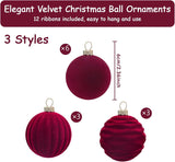 12Pcs Velvet Christmas Tree Ornaments, 2.4'' Burgundy Christmas Ornaments Set, Flocked Shatterproof Xmas Tree Balls Hanging Decorations Set for Holiday Party Home Decor