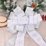 Christmas Tree Topper, 40x13 Inches Toppers Bow with Glitter Satin Mesh Streamer and Patterned Ribbon, Christmas Tree Topper Bow for Christmas Home Decoration (White)
