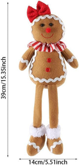15Inch Large Size Christmas Plush Gingerbread Man Boy Girl Figures with Chef Hat Bowknot Christmas Ornament Home Decorations Doll Soft Door Window Table Tree Holiday Xmas Season Decor