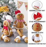 15Inch Large Size Christmas Plush Gingerbread Man Boy Girl Figures with Chef Hat Bowknot Christmas Ornament Home Decorations Doll Soft Door Window Table Tree Holiday Xmas Season Decor