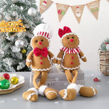 15Inch Large Size Christmas Plush Gingerbread Man Boy Girl Figures with Chef Hat Bowknot Christmas Ornament Home Decorations Doll Soft Door Window Table Tree Holiday Xmas Season Decor