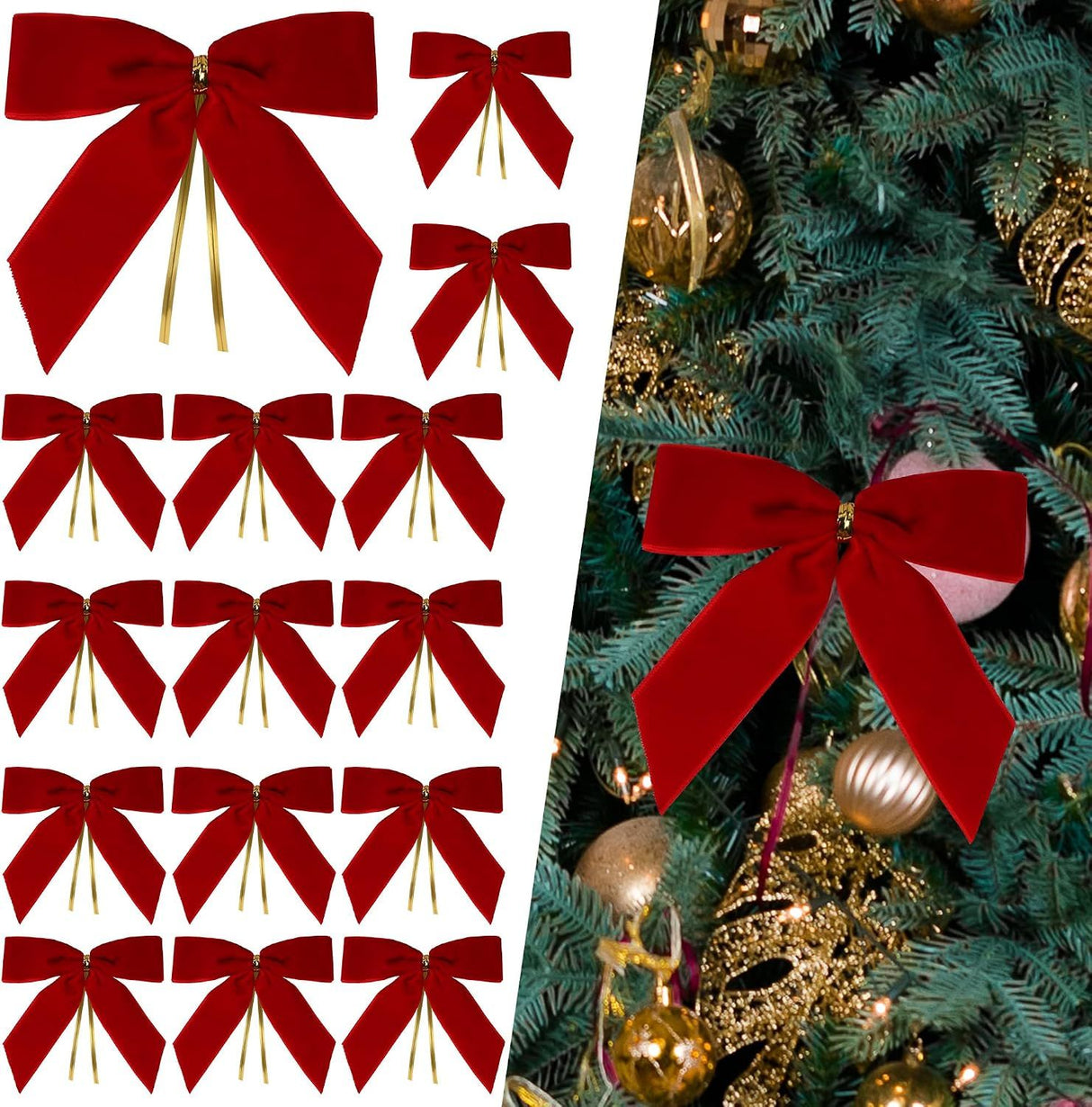 24 Pcs Christmas Bow Christmas Wreath Bows Velvet Ribbon Bows Xmas Tree Ornaments Gift Wrapping Xmas Decoration Handmade Crafts Gifts for Home Indoor Holiday Party (Red)