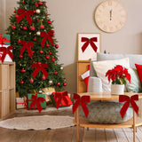 24 Pcs Christmas Bow Christmas Wreath Bows Velvet Ribbon Bows Xmas Tree Ornaments Gift Wrapping Xmas Decoration Handmade Crafts Gifts for Home Indoor Holiday Party (Red)