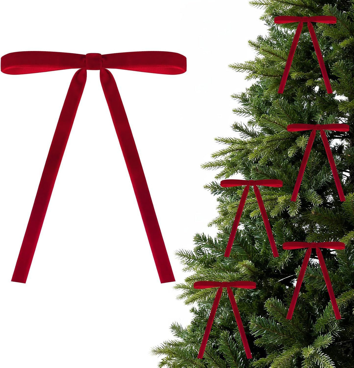 Red Velvet Bows for Christmas Tree, 24 Pcs 5x7 Inch Velvets Ribbon Tree Bows, Velvet Christmas Ornaments for Trees Decorations Wreath Outdoor Indoor