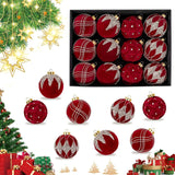 12PCS Burgundy Velvet Christmas Ornaments - Red Christmas Balls - 80mm Glitter Tree Decoration, Gift Box