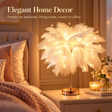 Ostrich Feather Table Lamp White, 80 Hand-Woven Natural Feathers, 3 Colour Temperature Touch Dimming, USB Rechargeable LED Bedside Lamp with Gold Metal Base