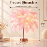 Ostrich Feather Table Lamp Blue, 80 Hand-Woven Natural Feathers, 3 Colour Temperature Touch Dimming, USB Rechargeable LED Bedside Lamp with Gold Metal Base