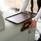 Bamboo Sofa Arm Tray Table, Clip-On Couch Armrest Table for Recliners and Armchairs, TV Dinner, Drink, Snack and Remote Holder, Walnut Brown Rectangular, 13 x 9.4 Inch