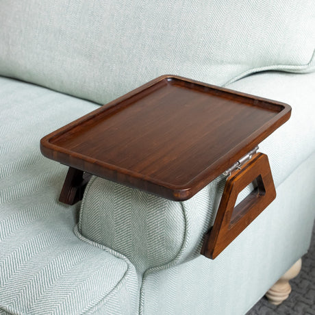 Bamboo Sofa Arm Tray Table, Clip-On Couch Armrest Table for Recliners and Armchairs, TV Dinner, Drink, Snack and Remote Holder, Natural Round, 9.8 Inch