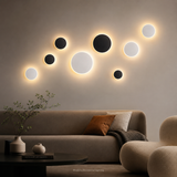 Magnetic Round Wall Lamp 20cm White, 10W Rechargeable LED Wall Sconce with Touch Control, 3-Color Light, Battery Powered Modern Disc Wall Light for Bedroom Hallway Living Room