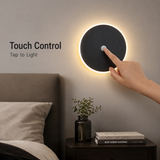 Magnetic Round Wall Lamp 13cm Black, 7W Rechargeable LED Wall Sconce with Touch Control, 3-Color Light, Battery Powered Modern Disc Wall Light for Bedroom Hallway Living Room