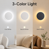 Magnetic Round Wall Lamp 13cm Black, 7W Rechargeable LED Wall Sconce with Motion Sensor, 3-Color Light, Battery Powered Modern Disc Wall Light for Hallway Entryway Bedroom