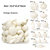Trendy Flocked Shaped Christmas Ball Decorations, Elegant Ins Style Christmas Tree Pendant Set, Cream White 28 Pack Gift Box