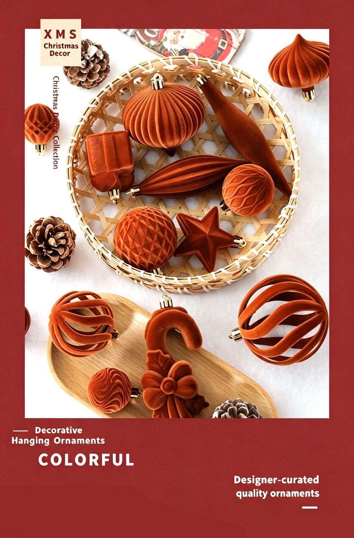 Flocked Irregular Christmas Bauble Ornaments, Minimalist Ins Xmas Tree Hanging Decor, Camel Tone 28 Pack Gift Box