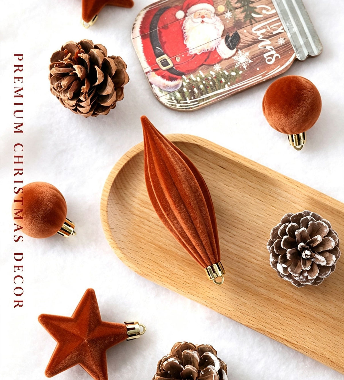 Flocked Irregular Christmas Bauble Ornaments, Minimalist Ins Xmas Tree Hanging Decor, Camel Tone 28 Pack Gift Box