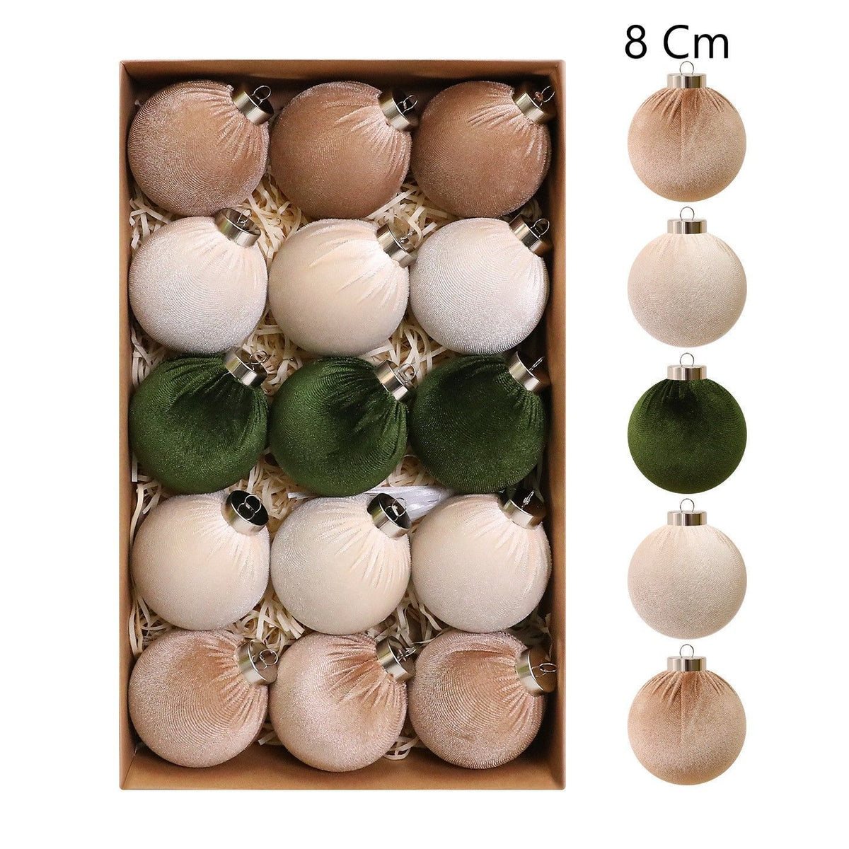 Soft Velvet Wrapped Christmas Tree Baubles, Festive Home Xmas Decor, Green 8cm, 15 Pack