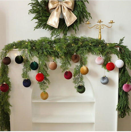 Soft Velvet Wrapped Christmas Tree Baubles, Festive Home Xmas Decor, Green 8cm, 15 Pack