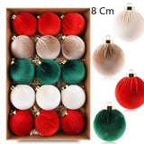 Mixed Red Green White Velvet Wrapped Xmas Baubles, Christmas Tree Hanging Decor, 8cm