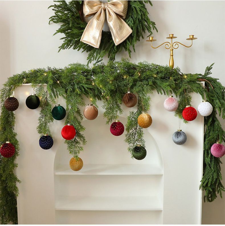 Mixed Red Green White Velvet Wrapped Xmas Baubles, Christmas Tree Hanging Decor, 8cm