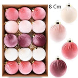 Pink Series Velvet Fabric Christmas Ornaments, Soft Cloth Covered Holiday Baubles, 8cm