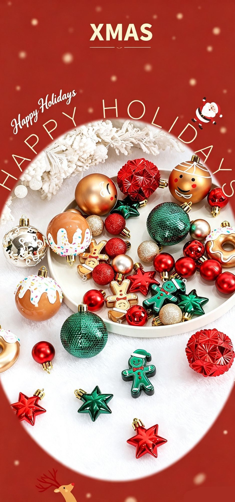 Stylish Painted Xmas Tree Decorations, 42 Pack Premium Christmas Ball Set, Champagne Gold & White Combination