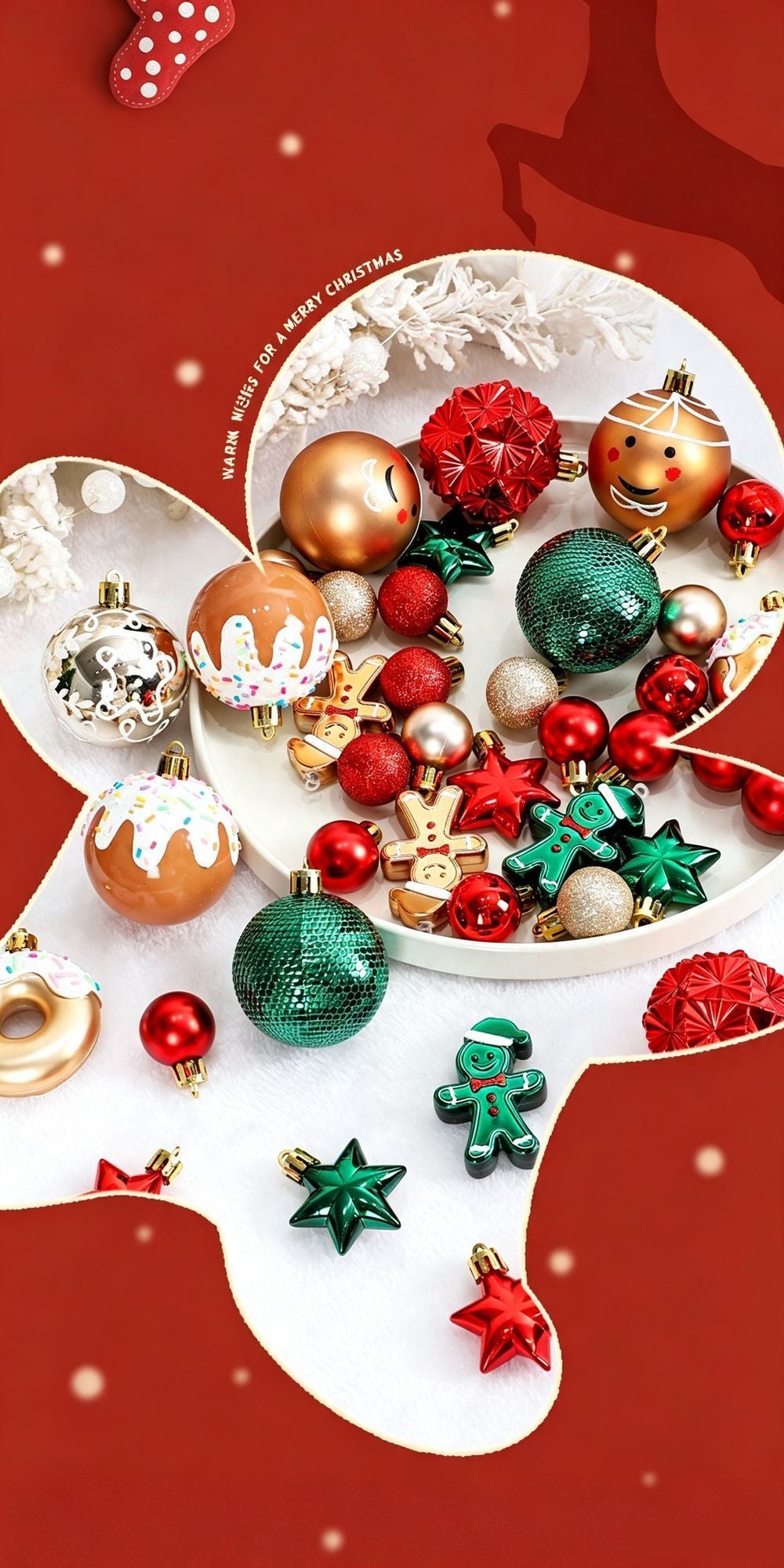Stylish Painted Xmas Tree Decorations, 42 Pack Premium Christmas Ball Set, Champagne Gold & White Combination