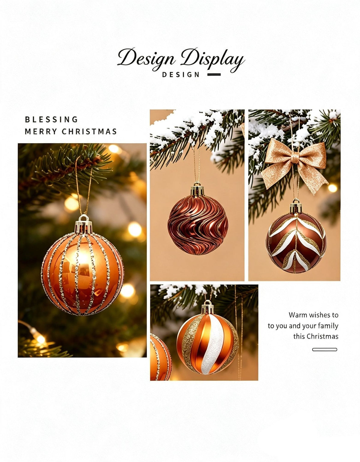 Christmas Tree Decor Baubles, 46PCS Hand Painted Ball Gift Set, Christmas & Halloween Scene Arrangement, Champagne White
