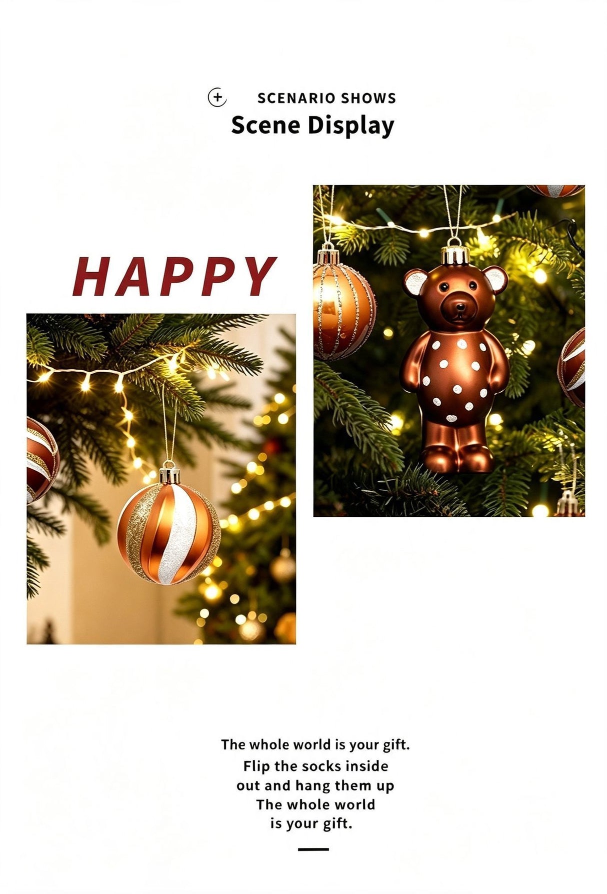 Christmas Tree Decor Baubles, 46PCS Hand Painted Ball Gift Set, Christmas & Halloween Scene Arrangement, Champagne White