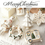 White & Gold 6 Pieces Assorted Hanging Ornament Set, Mixed Designs For Christmas & Halloween Scene Decoration