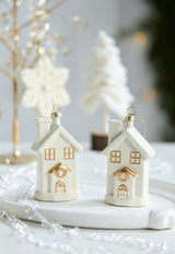 White & Gold 6 Pieces Assorted Hanging Ornament Set, Mixed Designs For Christmas & Halloween Scene Decoration