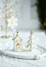 White & Gold 6 Pieces Assorted Hanging Ornament Set, Mixed Designs For Christmas & Halloween Scene Decoration