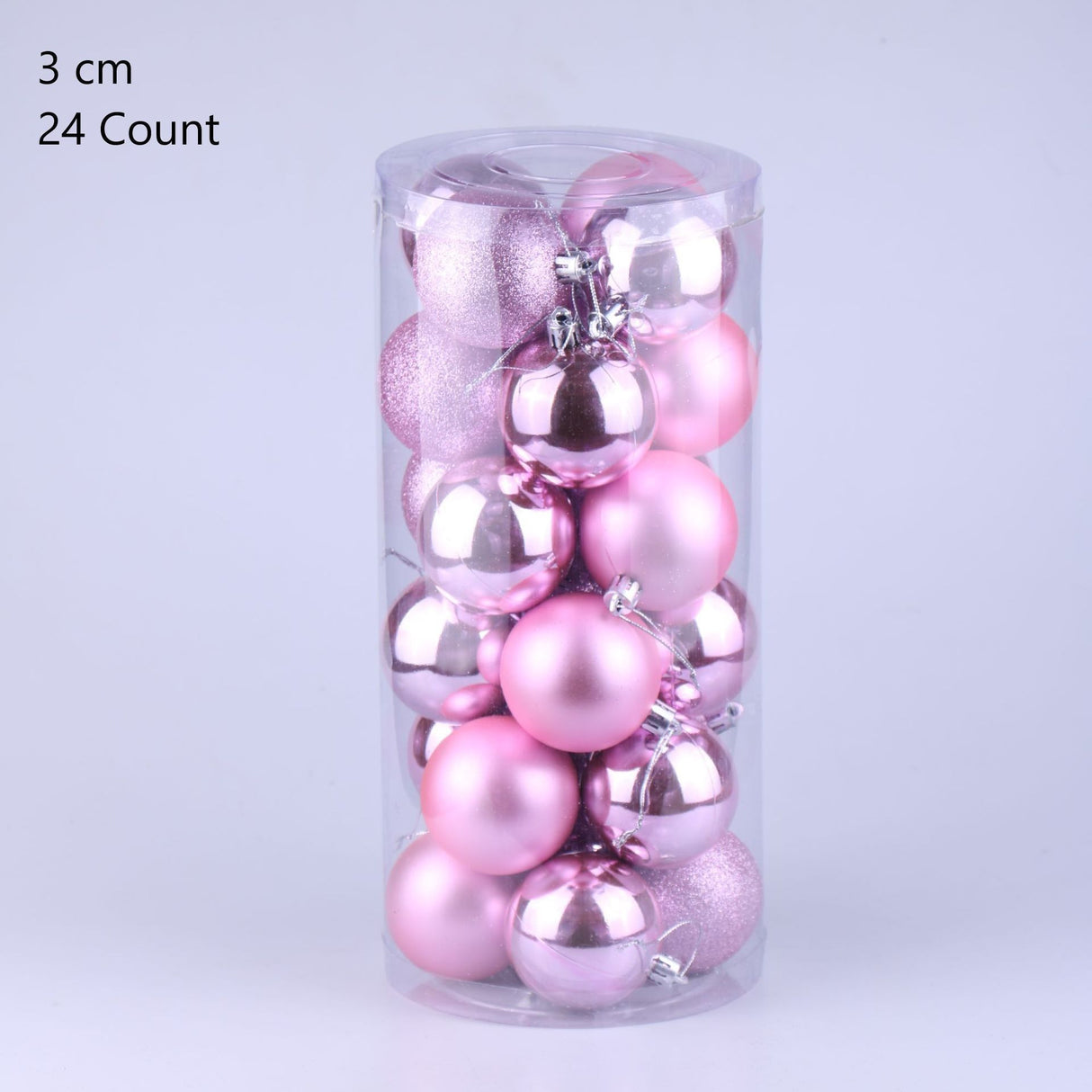 24 Pieces Plastic Electroplated Christmas Baubles Hanging Ornaments, Pink 3cm Decor Balls for Christmas Tree and Halloween Party Scene Layout