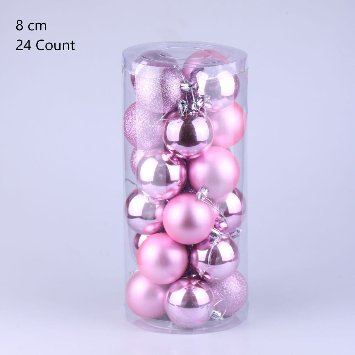 24 Count Shiny Plastic Christmas Decor Baubles, Pink 8cm Hanging Spheres to Embellish Christmas Tree and Halloween Themed Party