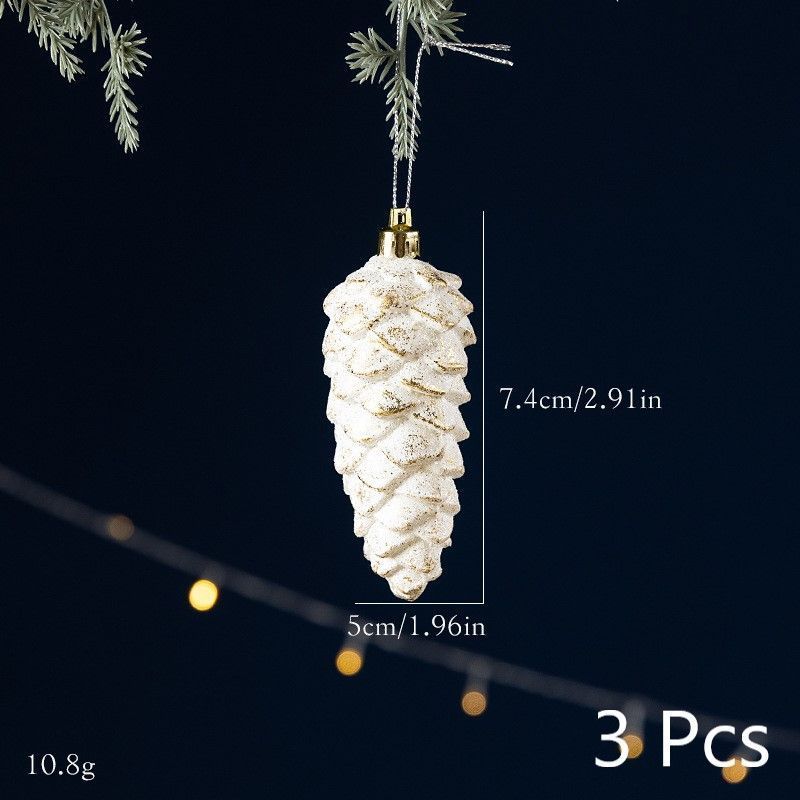 White Gold Pine Cone Christmas Tree Hanging Ornaments, Set of 3, Christmas & Halloween Wreath and Garland Decor, Elegant Festive Tree Embellishment, Delicate Holiday Gift for Home Decoration