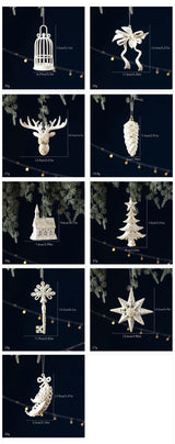 White Gold Bowknot Christmas Decor Pendants, Set of 3, Christmas & Halloween Party Scene Decoration, Classic Xmas Tree Accessory, Exquisite Gift Box Filler Ornament