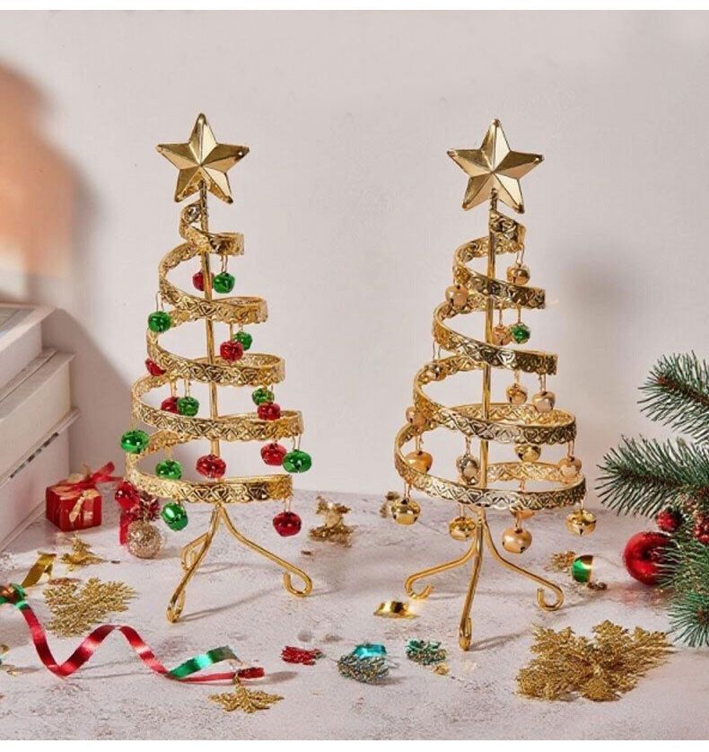 Tabletop Iron Spiral Bell Christmas Tree, Golden Finish, Christmas & Halloween Party Desktop Decor, Compact Simulation Festive Ornament, Thoughtful Small Holiday Present