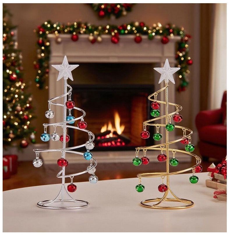 Tabletop Iron Spiral Bell Christmas Tree, Golden Finish, Christmas & Halloween Party Desktop Decor, Compact Simulation Festive Ornament, Thoughtful Small Holiday Present